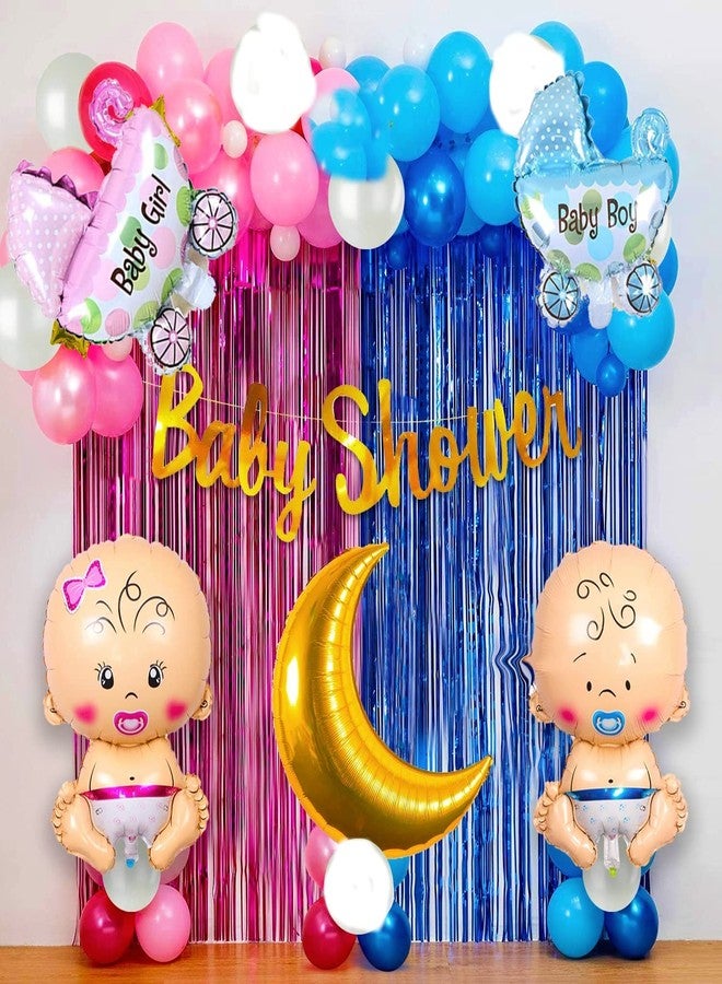 GROOVY DUDZ Baby Shower Letter Bunting Banner, Latex, Pram foil with Moon Foil Balloon Baby Shower Decorations Item Combo Set For Maternity, Pregnancy Photoshoot Material Items Supplies - 50Pcs - Image 1